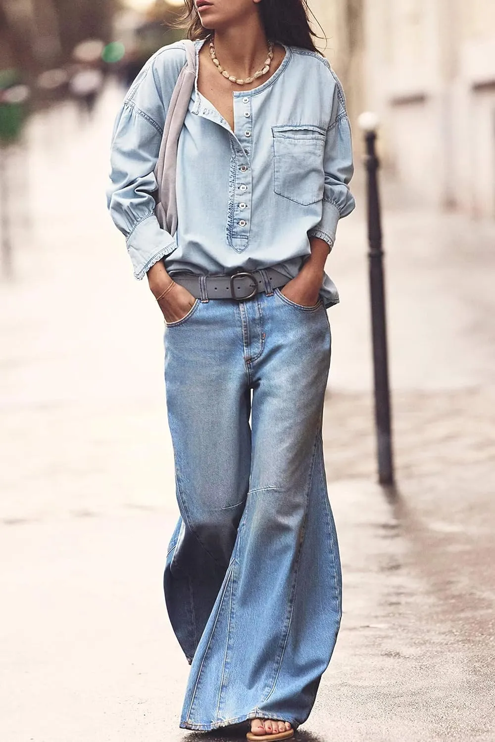 Cicy Bell Womens Baggy Bell Bottom Jeans High Waisted Flare Barrel Wide Leg Stretchy Denim Pants