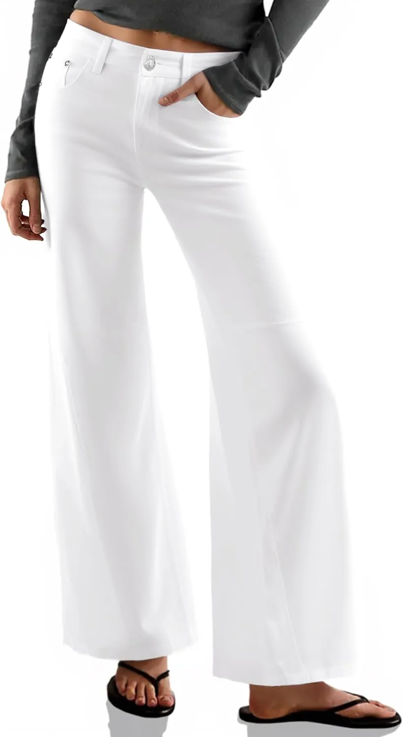 Cicy Bell Womens Baggy Bell Bottom Jeans High Waisted Flare Barrel Wide Leg Stretchy Denim Pants