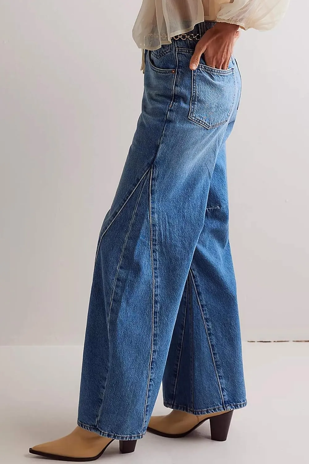 Cicy Bell Womens Baggy Bell Bottom Jeans High Waisted Flare Barrel Wide Leg Stretchy Denim Pants