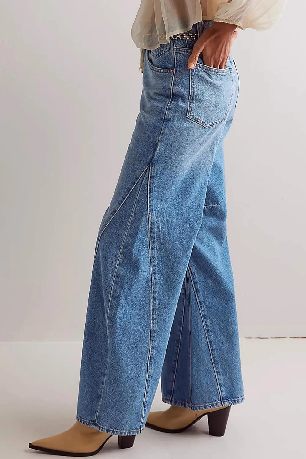 Cicy Bell Womens Baggy Bell Bottom Jeans High Waisted Flare Barrel Wide Leg Stretchy Denim Pants