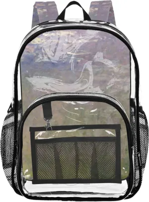 Claude Monet Water Lilies Print Clear Backpack for Women Kids Backpack for Girls Large Plastic Approved Bag