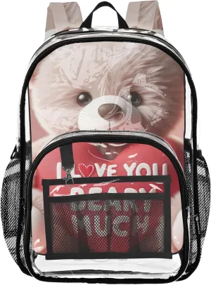 Clear Backpack for Women Girls Backpack for Kids Pvc Transparent Bags School Cute Bear I Love you