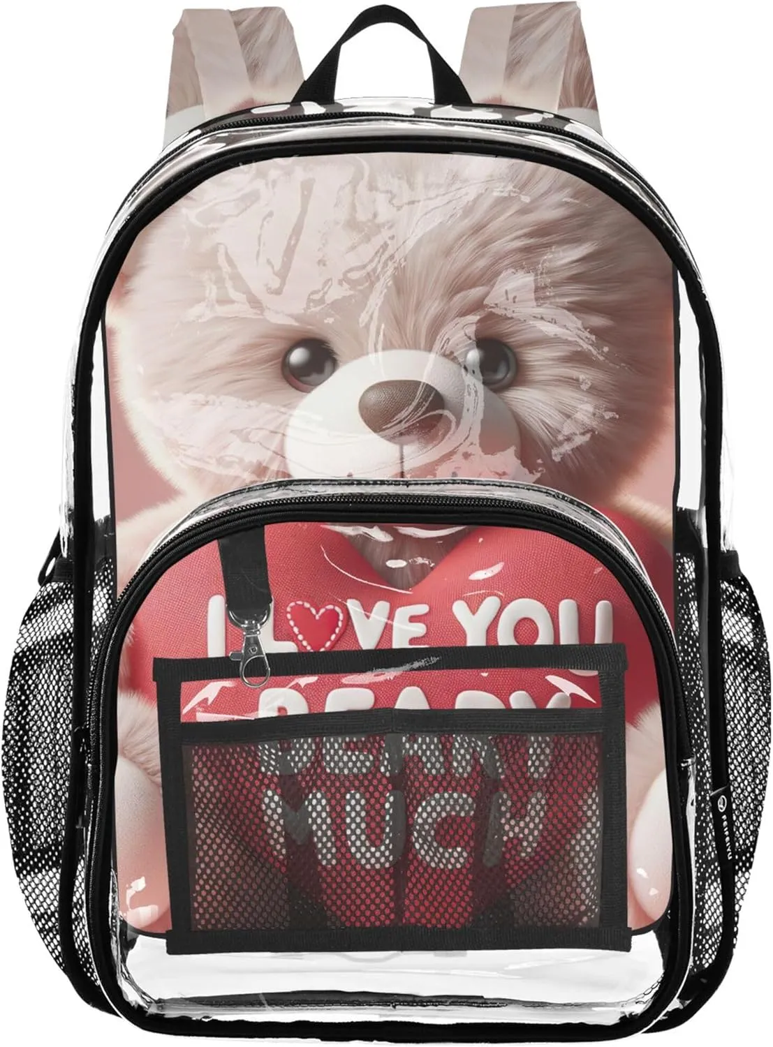 Clear Backpack for Women Girls Backpack for Kids Pvc Transparent Bags School Cute Bear I Love you