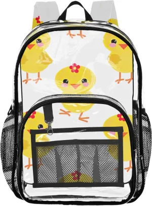 Clear Backpack for Women Kids Backpack Boys Girls Large Plastic Approved Bag Cute Yellow Chickens