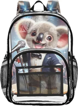Clear Backpack for Women Kids Backpack Boys Girls Plastic See through Bookbag Elegant Koala Singer Stage