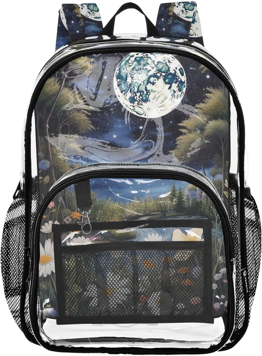 Clear Backpack Women Cute Boys Backpacks for Girls Plastic Transparent Bookbag Moonlit Garden Wildflower