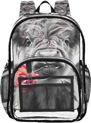 Clear Backpack Women Cute Cute Highland Cow Calf Boys Backpacks for Girls Plastic Transparent Bookbag