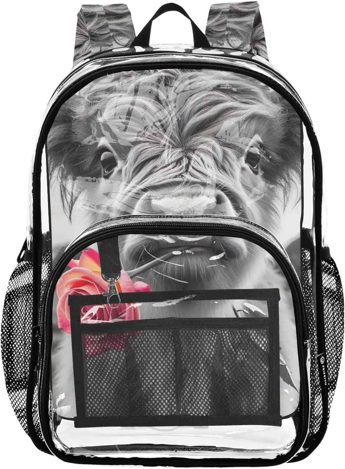 Clear Backpack Women Cute Cute Highland Cow Calf Boys Backpacks for Girls Plastic Transparent Bookbag