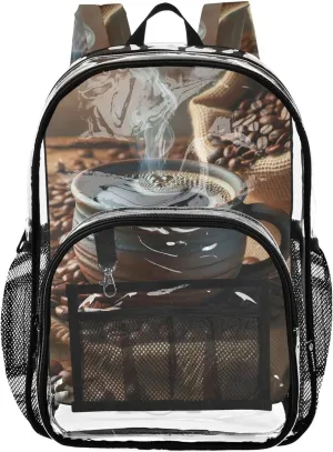 Clear Backpack Women Cute Girls Backpack for Kids Plastic School Clear Bookbag Coffee and Beans