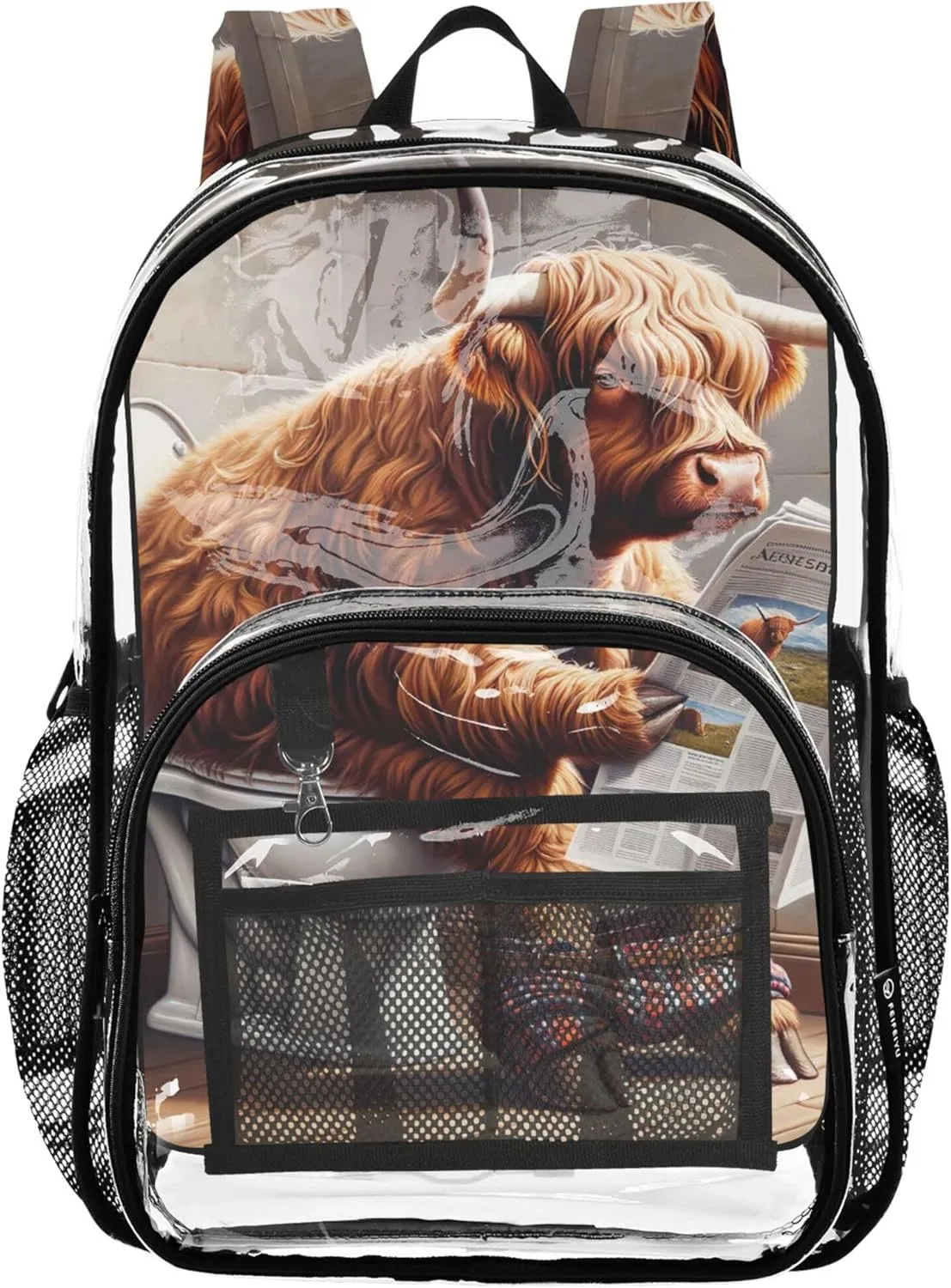 Clear Backpack Women Cute Girls Backpack for Kids Plastic Transparent Bookbag Funny Highland Cow