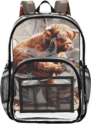 Clear Backpack Women Cute Girls Backpack for Kids Plastic Transparent Bookbag Funny Highland Cow