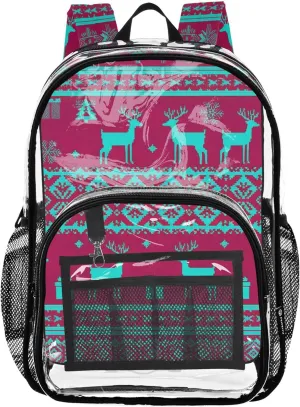Clear Backpack Women Cute Girls Backpack Kids Boys Large Plastic Approved Bag Nordic Deer Christmas Gifts