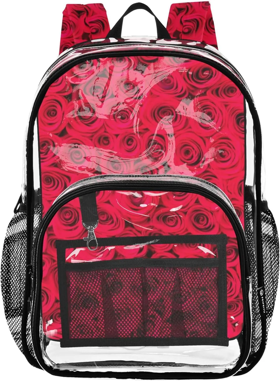 Clear Backpack Women Cute Vibrant Red Roses Girls Backpack for Kids School Clear Plastic Bag Pvc