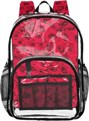 Clear Backpack Women Cute Vibrant Red Roses Girls Backpack for Kids School Clear Plastic Bag Pvc