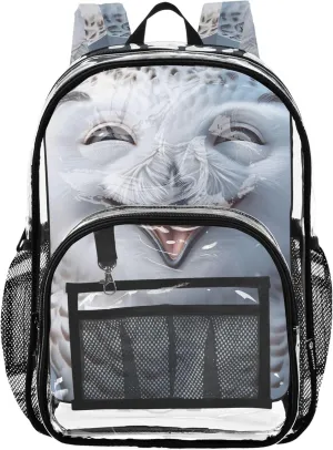 Clear Bag for Women Travel Girls Backpack Kids Boys Approved Shoulder Bag Funny Snowy Owl Print