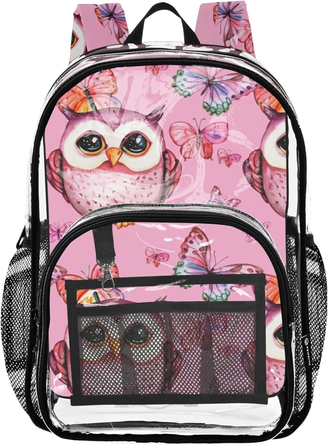 Clear Bag for Women Travel Kids Backpack Boys Girls Plastic See through Bookbag Cute Watercolor Owls Pink