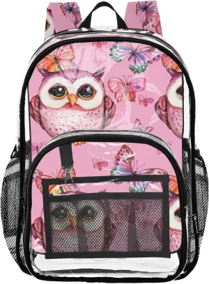 Clear Bag for Women Travel Kids Backpack Boys Girls Plastic See through Bookbag Cute Watercolor Owls Pink