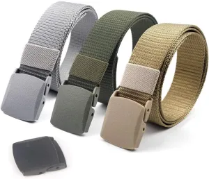 Coobbar 3-Pack Nylon Canvas Belt Plastic Buckle Belt Travel Adjustable Nylon Web Slide Belt