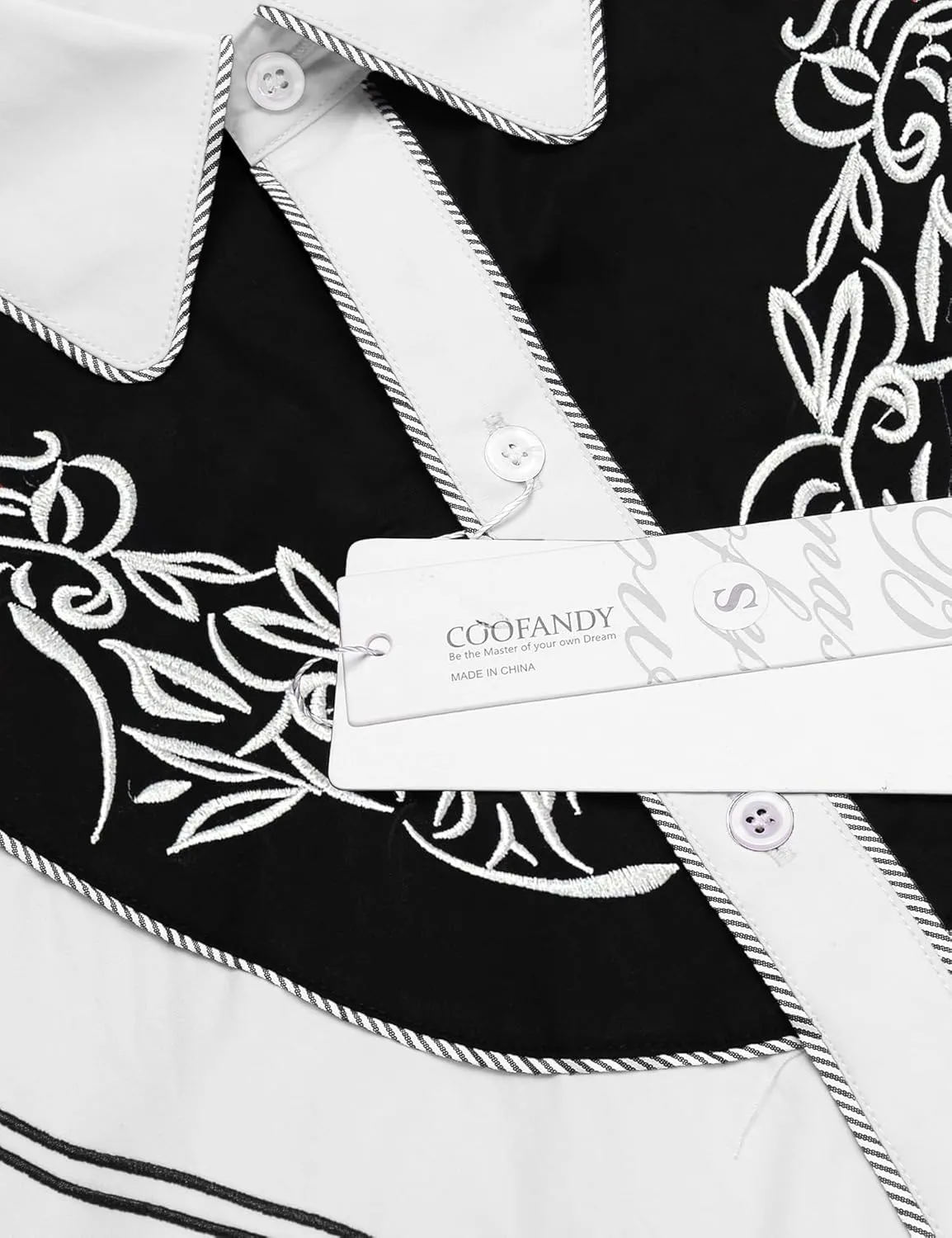 COOFANDY Men's Cowboy Shirtss Embroidered Rose Design Shirts Western Long Sleeve Button Down Shirts