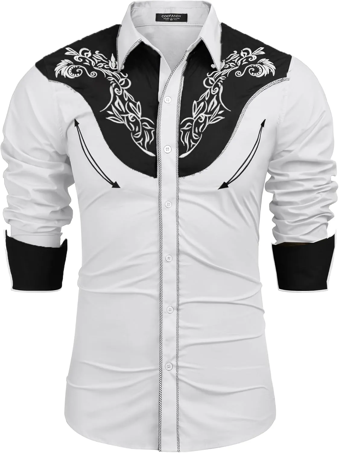 COOFANDY Men's Cowboy Shirtss Embroidered Rose Design Shirts Western Long Sleeve Button Down Shirts