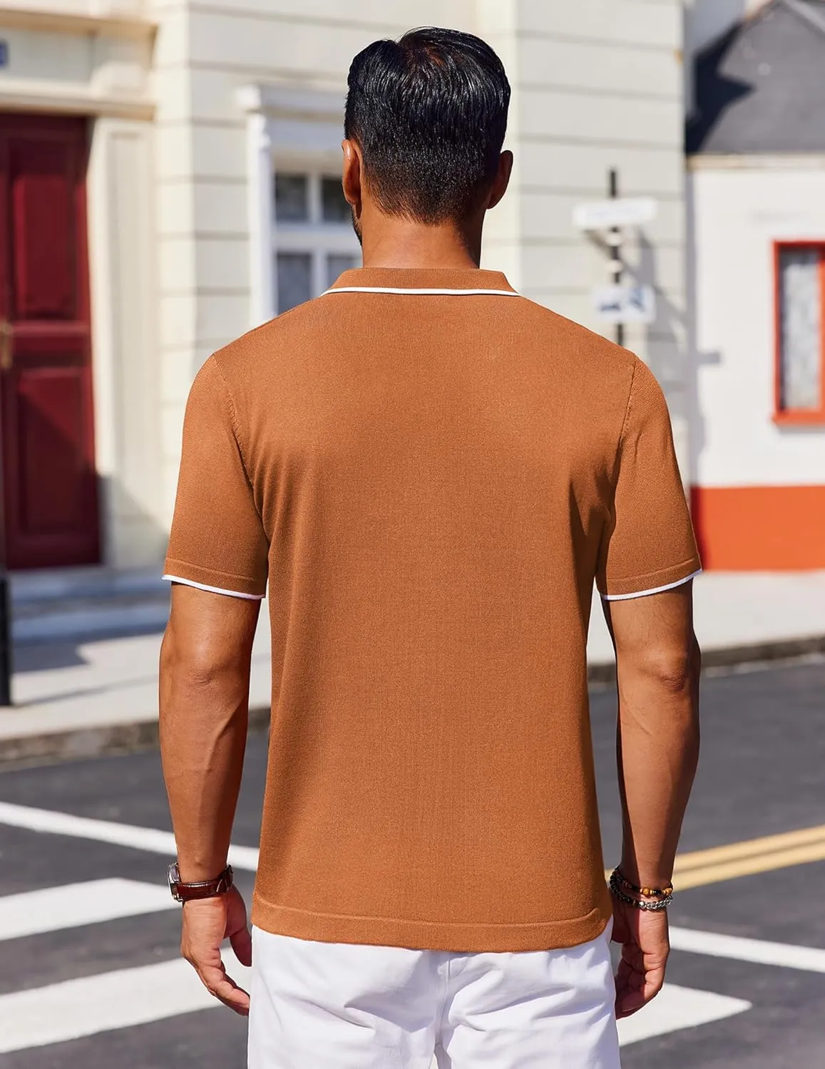 COOFANDY Mens Polo Shirts Short Sleeve Casual Knit Polo Shirt Vintage Golf T Shirts Old Money Tops