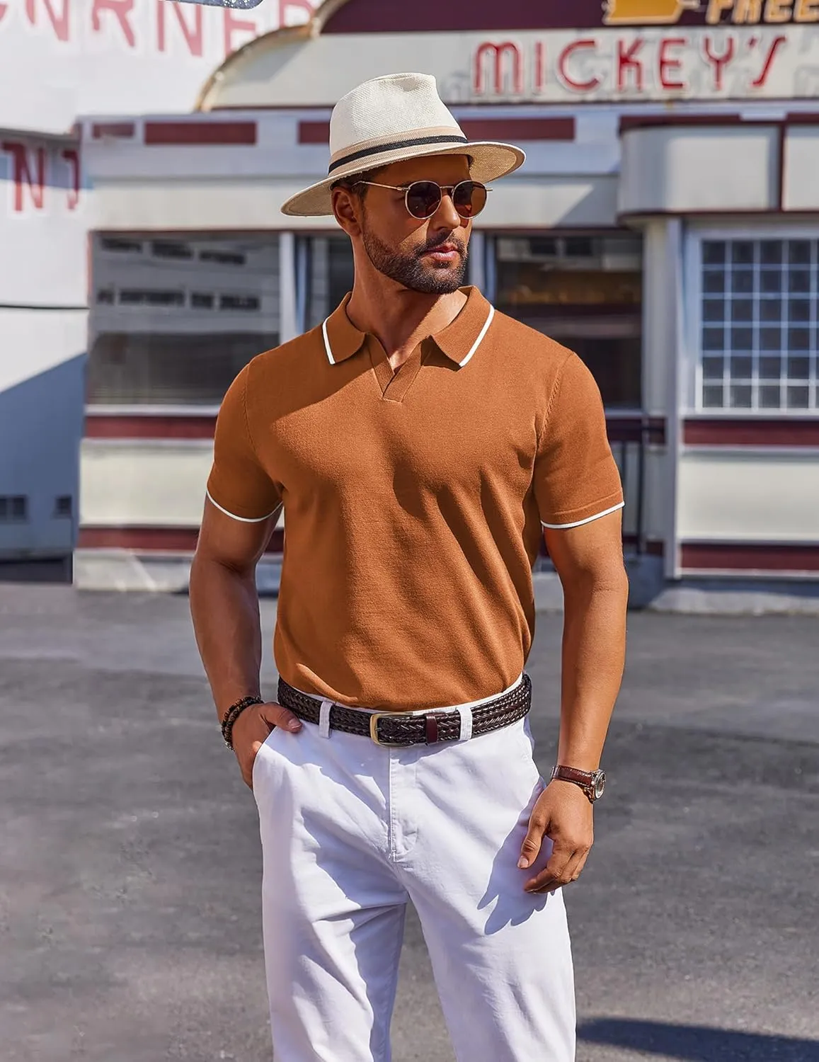 COOFANDY Mens Polo Shirts Short Sleeve Casual Knit Polo Shirt Vintage Golf T Shirts Old Money Tops