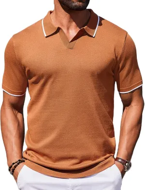 COOFANDY Mens Polo Shirts Short Sleeve Casual Knit Polo Shirt Vintage Golf T Shirts Old Money Tops