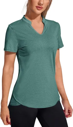 COOrun Womens Workout Tops Short Sleeve V Neck Moisture Wicking Shirts Yoga Top Golf Athletic Running Casual T-Shirts__