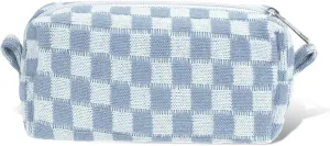 Cosmetic Bags for Women - Large Capacity Checkered Makeup Bag Set, Travel Toiletry Organizer Cute Y2K Aesthetic Makeup Pouch for Purse, Zipper Storage Bag for Makeup Brushes and Accessories (Blue)