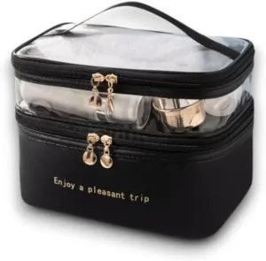 Cosmetics Bag, Water Resistant Make Up Bag, Fashionable Toiletry Bag, Large Capacity Travel Organizer, Portable with Double Zipper Cosmetic Case, Tools Bag,Water Proof bag (black)
