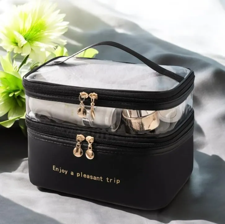Cosmetics Bag, Water Resistant Make Up Bag, Fashionable Toiletry Bag, Large Capacity Travel Organizer, Portable with Double Zipper Cosmetic Case, Tools Bag,Water Proof bag (cream)