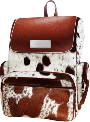 Cowhide Hair Print Fur Leather Diaper Backpack Rucksack / Knapsack Travel Shoulder Bag (Custom Name Tag)