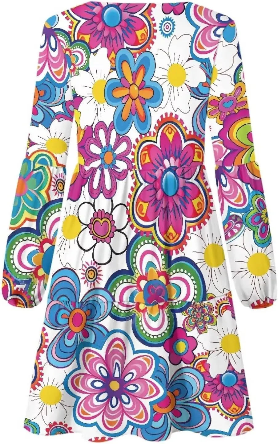 Cozeyat Women Casual Long Sleeve Dress Summer Autumn V-Neck A-Line Swing Midi Dress Surplice Dress Daily Wear