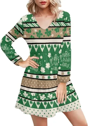 Cozeyat Women Casual Long Sleeve Dress Summer Autumn V-Neck A-Line Swing Midi Dress Surplice Dress Daily Wear