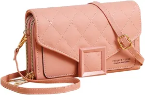 Crossbody Bags for Women Pink Quilted Leather Chain Shoulder Bag Cell Phone Wallet Strap Iphone Teens Pocketbooks Purse Satchels for Teen Girls