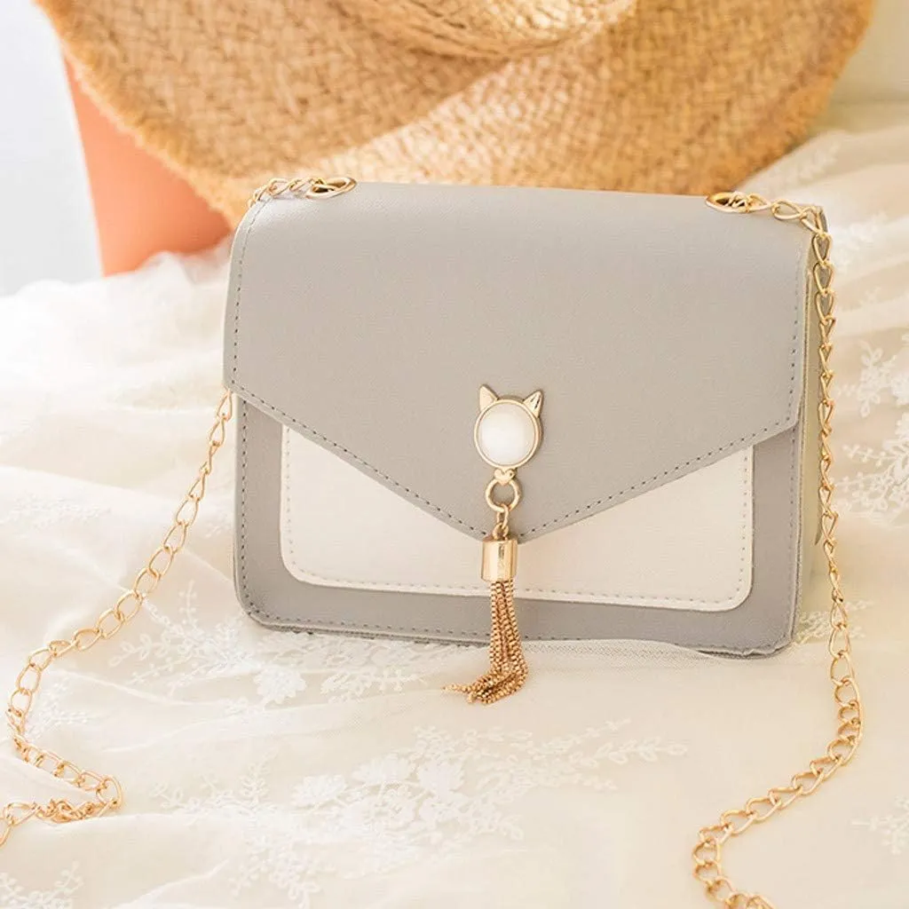 Crossbody Zipper Bag Phone Small Shoulder Cat Women Fringe Bag Messenger Mobile Cover