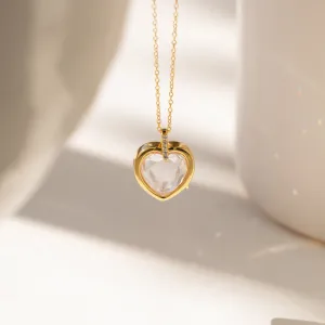 Crystal Heart Locket Necklace