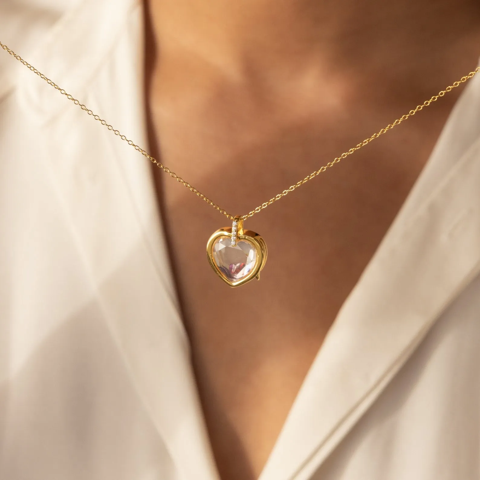 Crystal Heart Locket Necklace