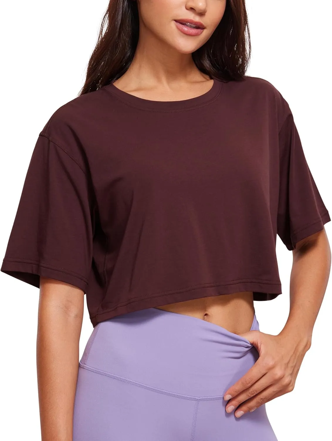 CRZ YOGA Women's Pima Cotton Workout Crop Tops Short Sleeve Yoga Shirts Casual Athletic Running T-Shirts