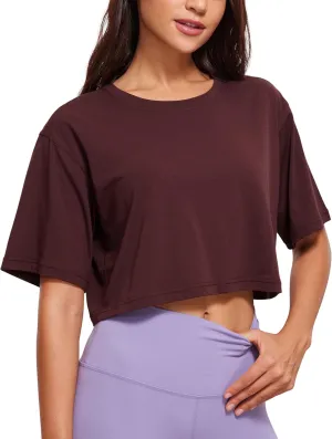 CRZ YOGA Women's Pima Cotton Workout Crop Tops Short Sleeve Yoga Shirts Casual Athletic Running T-Shirts