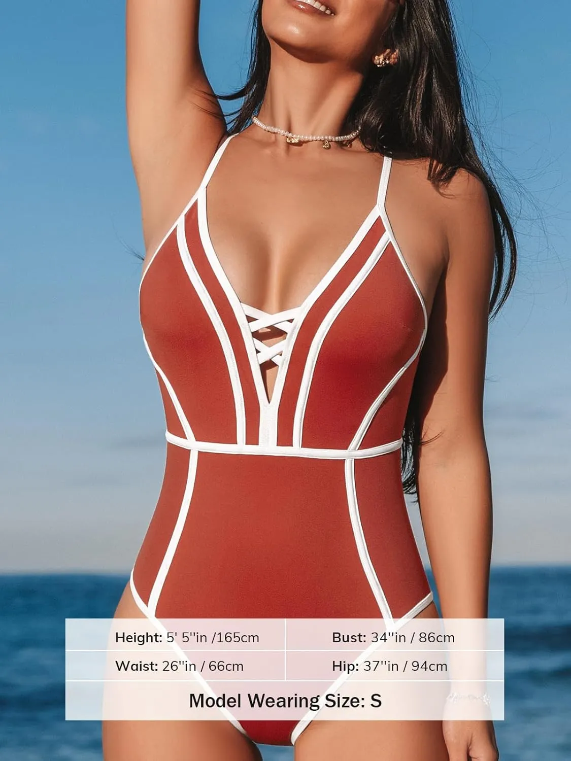 CUPSHE Women's One Piece Swimsuit Plunging V Neck Bathing Suit Crisscross Back Tie Slimming Sculpting Color Block