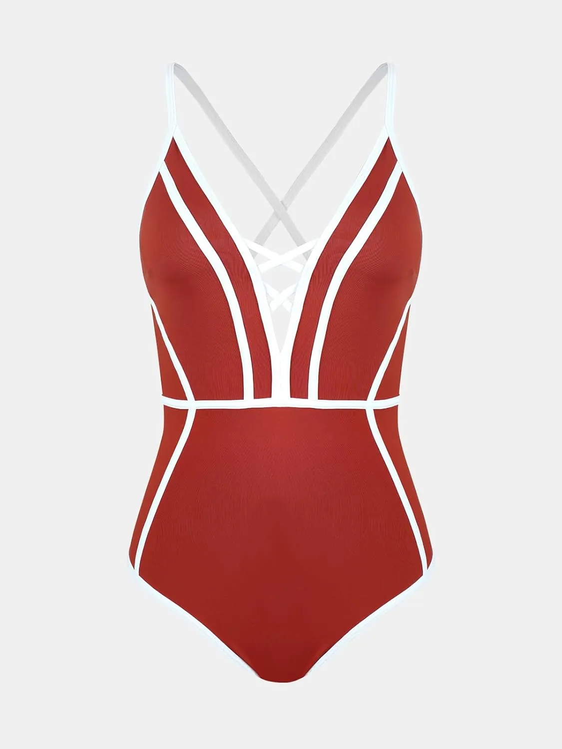 CUPSHE Women's One Piece Swimsuit Plunging V Neck Bathing Suit Crisscross Back Tie Slimming Sculpting Color Block