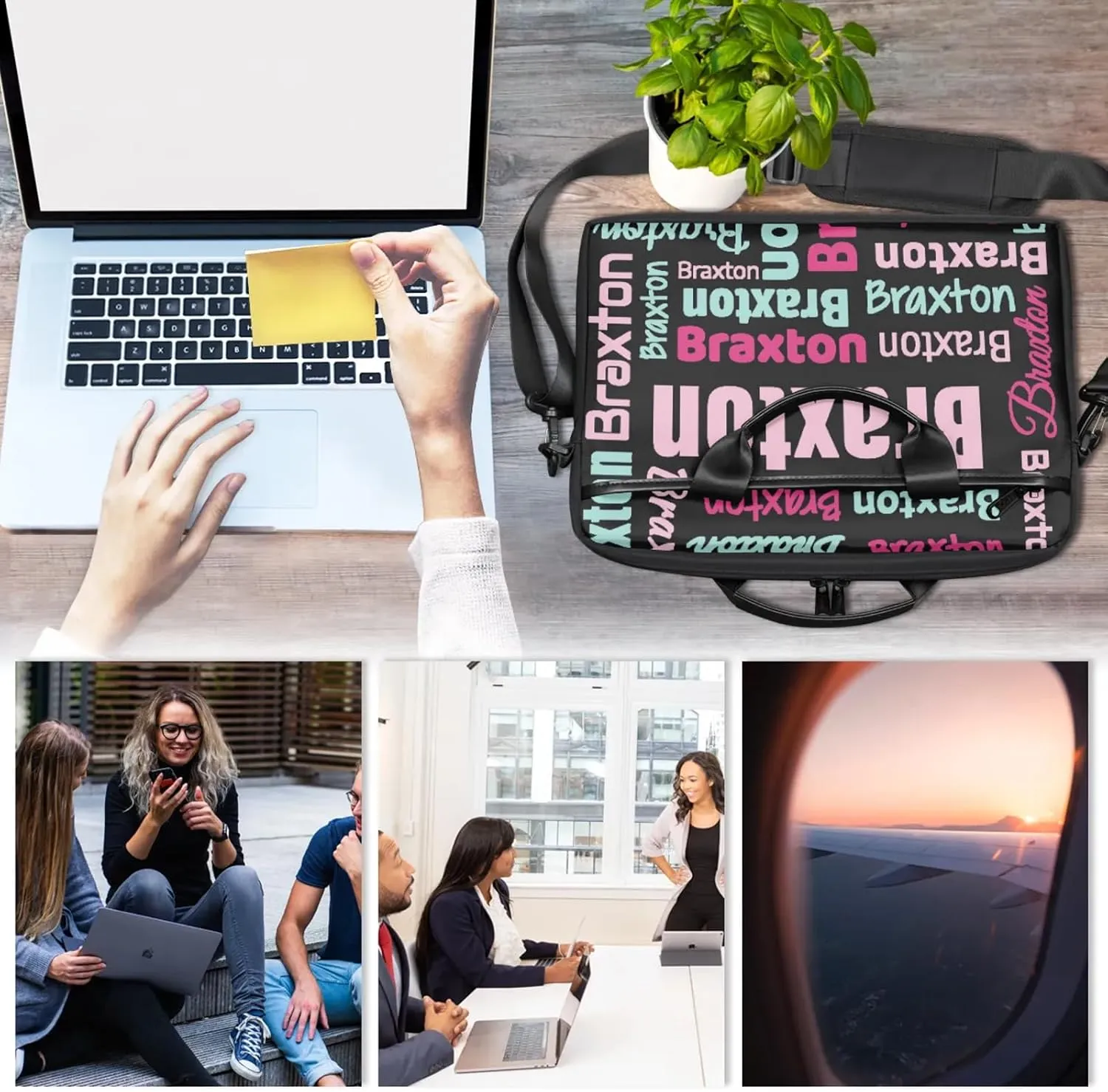 Custom Laptop Shoulder Bags with Name Personalized Laptop Bags with Multi-Pockets