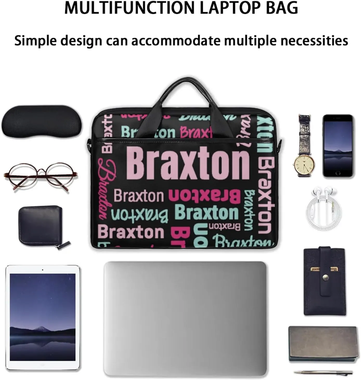 Custom Laptop Shoulder Bags with Name Personalized Laptop Bags with Multi-Pockets