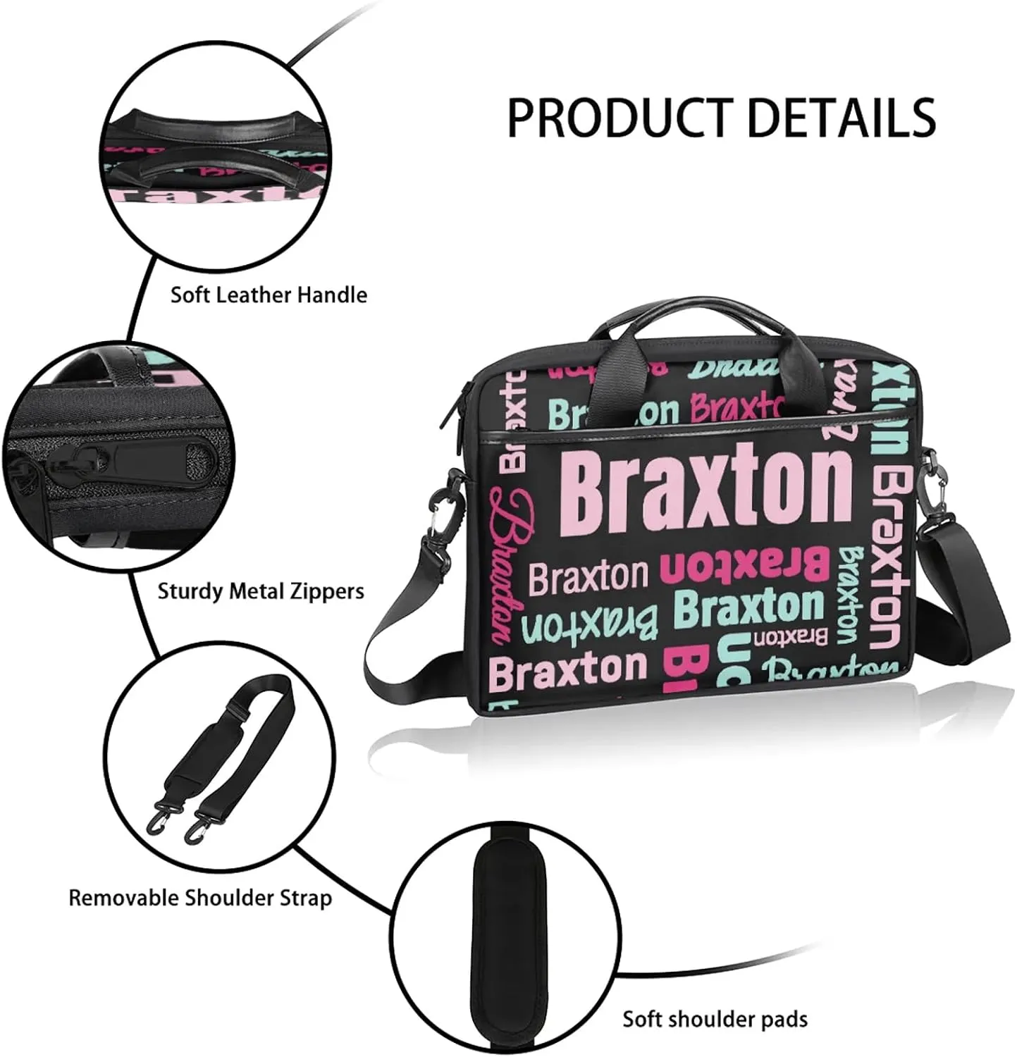 Custom Laptop Shoulder Bags with Name Personalized Laptop Bags with Multi-Pockets