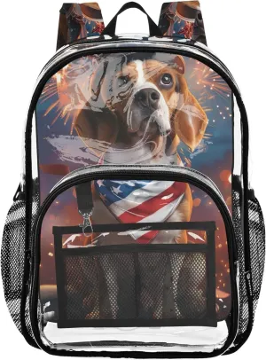 Cute Beagle Dog American USA Travel Clear Backpack Floral Kids Backpack for Girls School Clear Plastic Bag Pvc