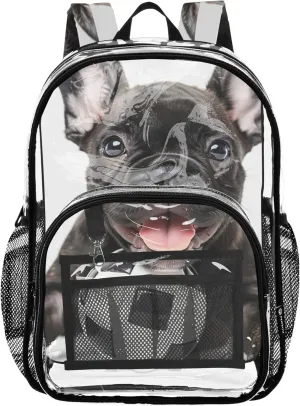 Cute Bulldog Puppy Soccer Clear Bag for Women Travel Girls Backpack Kids Boys See through Approved Bag