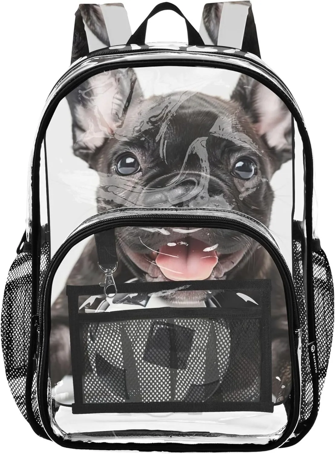 Cute Bulldog Puppy Soccer Clear Bag for Women Travel Girls Backpack Kids Boys See through Approved Bag