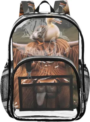 Cute Highland Cow Duck Print Clear Backpack Women Cute Kids Backpack Boys Girls Pvc School Plastic Bookbag