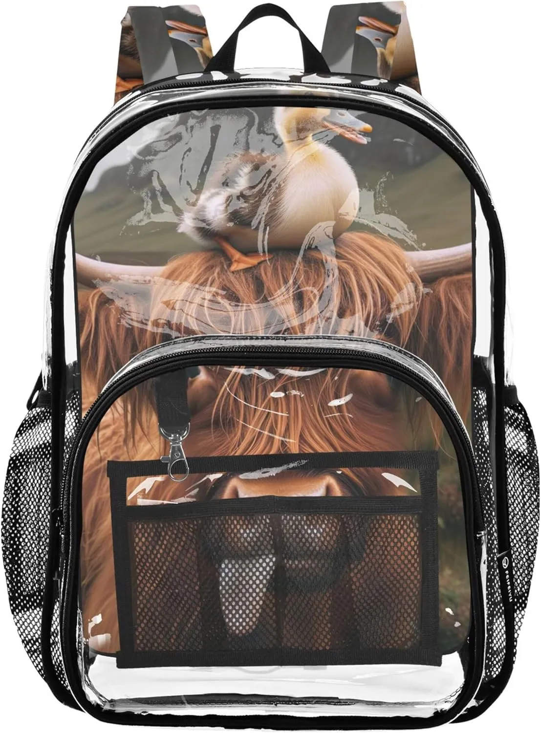 Cute Highland Cow Duck Print Clear Backpack Women Cute Kids Backpack Boys Girls Pvc School Plastic Bookbag
